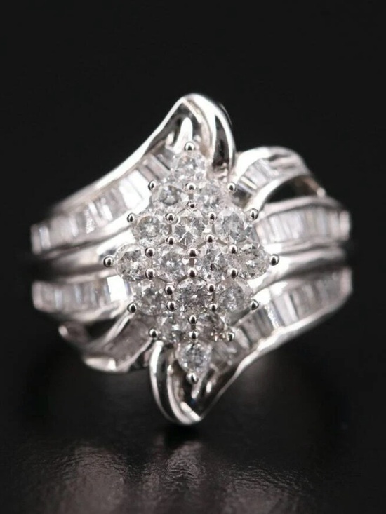 Jwbr Jewelry - JWBR LADIES 10K SOLID WHITE GOLD DIAMOND CLUSTER COCKTAIL RING 0.98 CTW SIZE 6